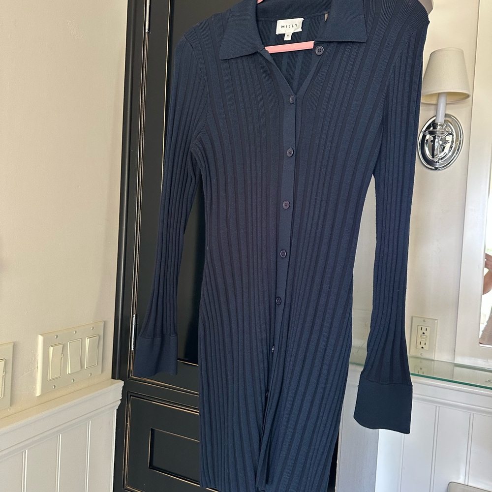 Milly Navy Blue Long Sleeve Mini Knit Dress